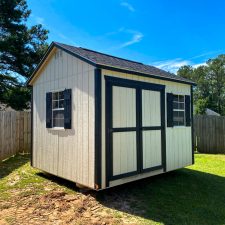 10x12 Garden Shed Max - Navajo white siding with black shingles and trim