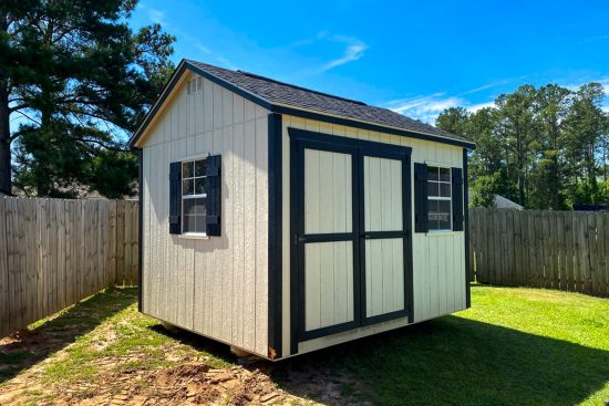 10x12 Garden Shed Max - Navajo white siding with black shingles and trim