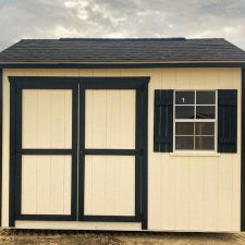 10x12 Garden Shed Max - Navajo white siding with black shingles and trim