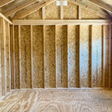 12x16 Garden Shed Max interior view with exposed wooden framing