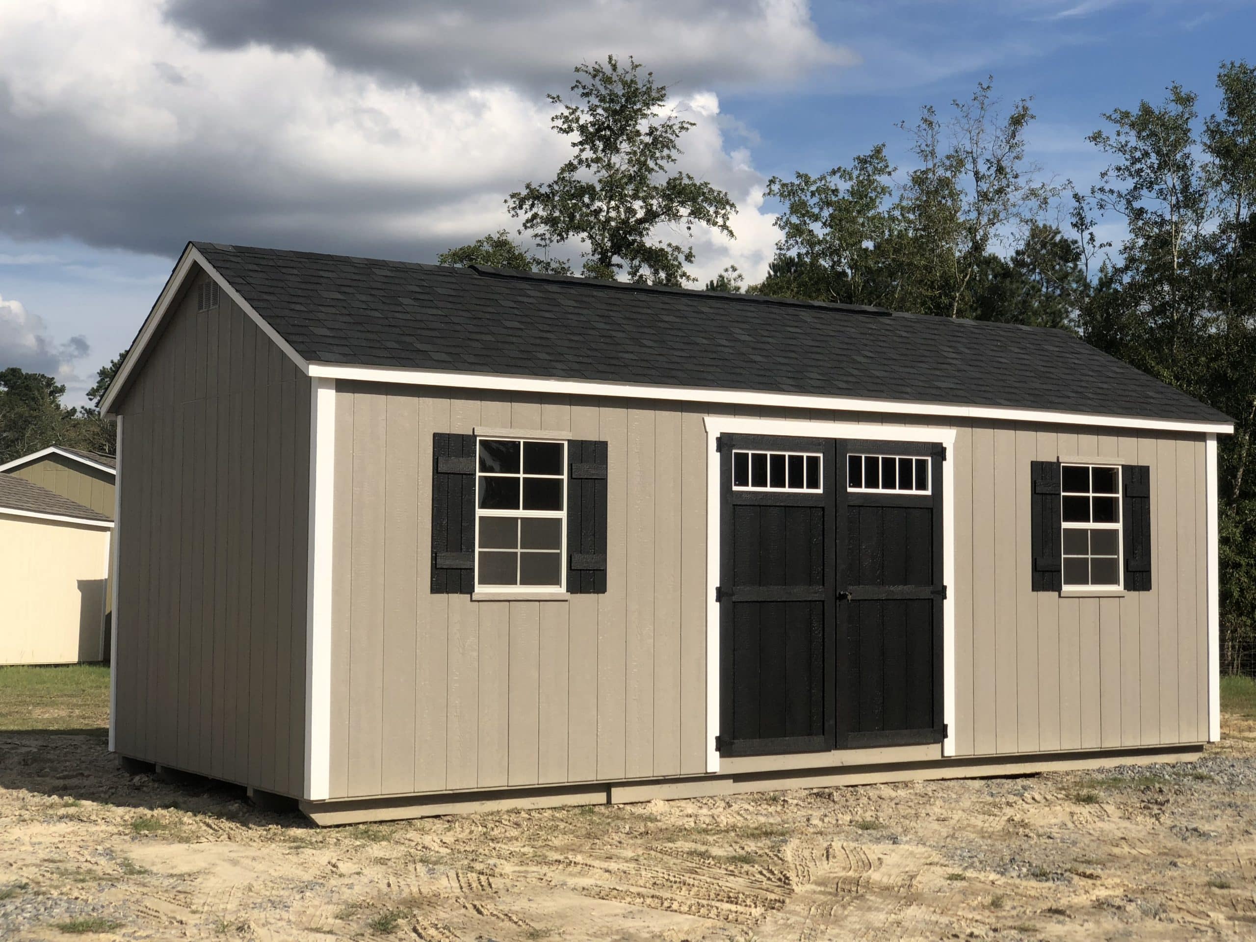 storage shed with engineered wood exterior walls